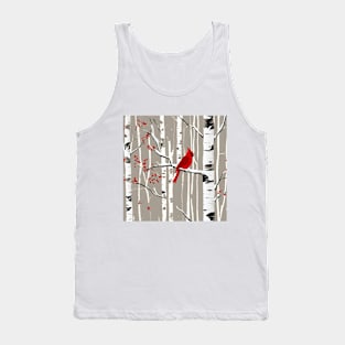 Minimalist Scandinavian Art Winter Birch Tree Red Cardinal Tank Top